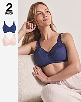 Pretty Secrets (2 Pack) New Sarah Cotton Non Wired Bras (B-G) Navy/Blush