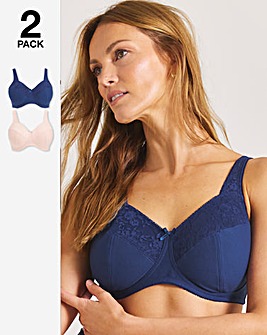 Pretty Secrets (2 Pack) New Sarah Cotton Non Wired Bras (B-G) Navy/Blush