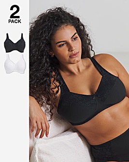 Pretty Secrets (2 Pack) New Sarah Cotton Non Wired Bras (B-G) White/Black