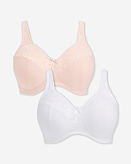Pretty Secrets (2 Pack) New Sarah Cotton Non Wired Bras (B-G) Blush/White