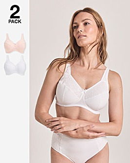 Pretty Secrets (2 Pack) New Sarah Cotton Full Cup Non Wired Bras (B-G) Blush/Wht