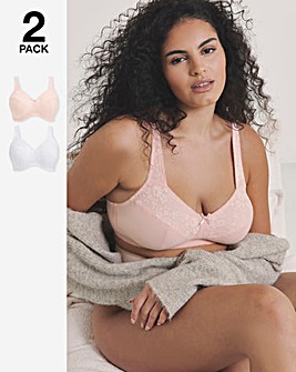 Pretty Secrets (2 Pack) New Sarah Cotton Full Cup Non Wired Bras (B-G) Blush/Wht