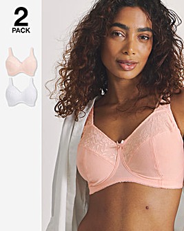 Pretty Secrets (2 Pack) New Sarah Cotton Full Cup Non Wired Bras (B-G) Blush/Wht