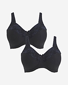 Pretty Secrets (2 Pack) New Sarah Cotton Non Wired Bras (B-G) Black/Black
