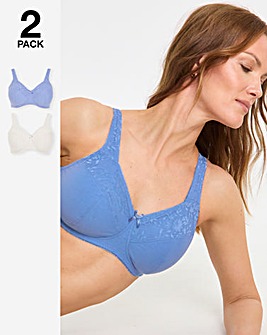 Pretty Secrets (2 Pack) New Sarah Cotton Non Wired Bras (B-G) Blue/Cream