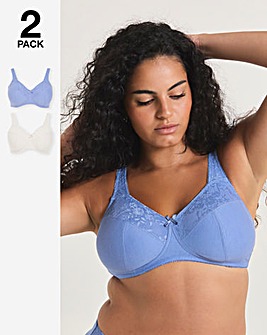 Pretty Secrets (2 Pack) New Sarah Cotton Non Wired Bras (B-G) Blue/Cream