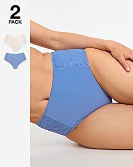 Pretty Secrets (2 Pack) New Sarah Cotton Full Fit Brief Knickers Blue/Cream