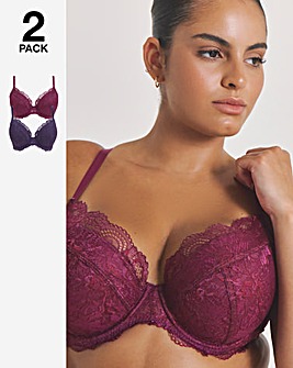 Pretty Secrets (2 Pack) New Ella Wired Padded Plunge Bras (B-G) Fig/Cherry