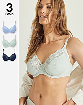 Pretty Secrets (3 Pack) Harper Lace Ribbed Full Cup Bras (B-G) Navy/Green