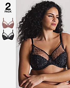 Pretty Secrets (2 Pack) Hannah Heart & Animal Print Full Cup Bras (B-G)