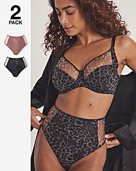 Pretty Secrets (2 Pack) Hannah Heart & Animal Print Full Brief Knickers