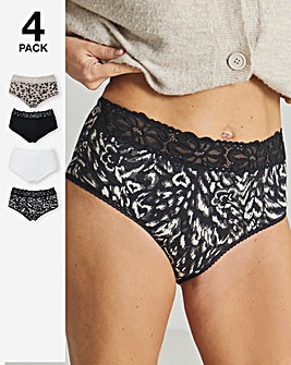 Pretty Secrets (4 Pack) Lace Top Cotton Full Fit Brief Knickers