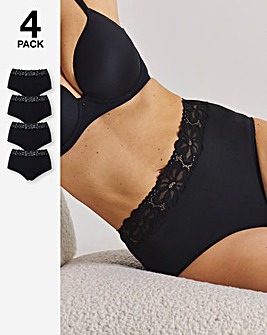Pretty Secrets (4 Pack) Lace Top Cotton Full Fit Brief Knickers Black