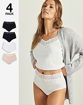 Pretty Secrets (4 Pack) Lace Top Cotton Full Fit Brief Knickers