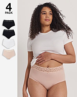 Pretty Secrets (4 Pack) Lace Top Cotton Full Fit Brief Knickers