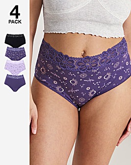 Pretty Secrets (4 Pack) Lace Top Cotton Full Fit Brief Knickers