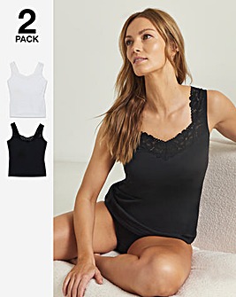 Pretty Secrets (2 Pack) Lace Trim Cotton Vests