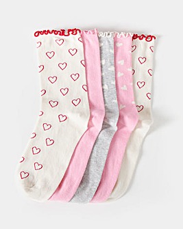 Pretty Secrets (5 Pair Pack) Ankle Socks (Wide Fit) Hearts