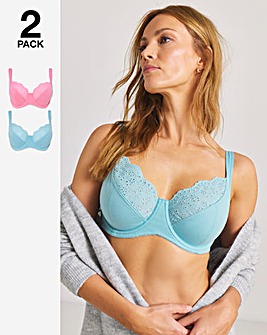 Pretty Secrets (2 Pack) New Jane Cotton Wired Full Cup Bras (D-K) Pink/Blue