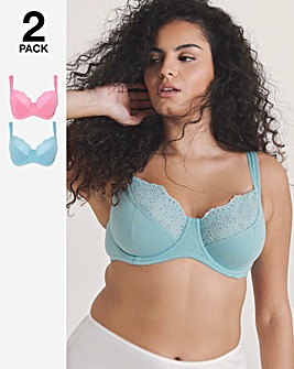 Pretty Secrets (2 Pack) New Jane Cotton Wired Full Cup Bras (D-K) Pink/Blue