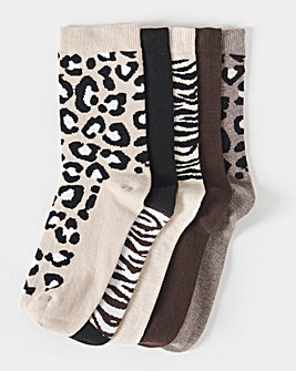 Pretty Secrets (5 Pair Pack) Ankle Socks (Wide Fit) Animal