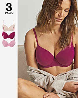 Pretty Secrets (3 Pack) Cotton T-Shirt Wired Bras (B-F) Pink Multi