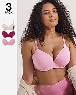 Pretty Secrets (3 Pack) Cotton T-Shirt Wired Bras (B-F) Pink Multi