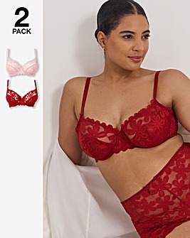 Pretty Secrets (2 Pack) Daisy Lace Full Cup Bras (B-G) Red/Pink