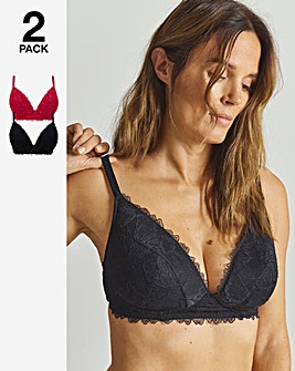 Pretty Secrets (2 Pack) Willow Stretch Lace Non Wired Bralettes Black/Red