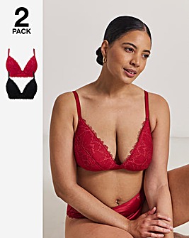 Pretty Secrets (2 Pack) Willow Stretch Lace Non Wired Bralettes Black/Red