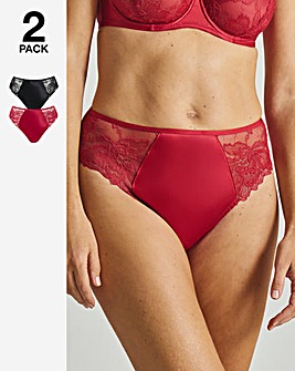 Pretty Secrets 2 Pack Willow Stretch Lace High leg Knickers - Black/Red