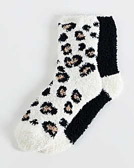 Pretty Secrets (2 Pair Pack) Cosy Socks Black Animal