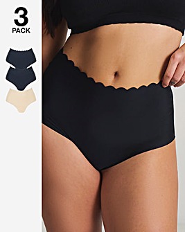 Pretty Secrets (3 Pack) Scallop No VPL Knickers Black/Nude/Black