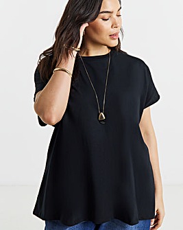 Black Slouchy Dip Back Pure Cotton T-Shirt