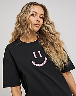 Black Smile Embroidered Slogan T-Shirt