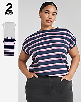 Grey Marl and Stripe 2 Pack Boyfriend T-Shirts