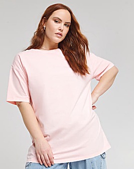 Pink Washed Oversized Contrast Seam T-Shirt