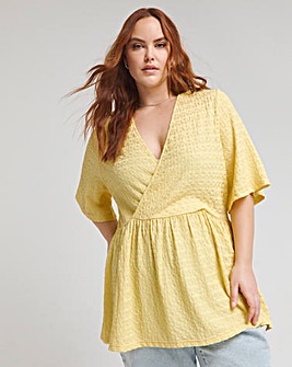 Pale Yellow Textured Jersey Wrap Top