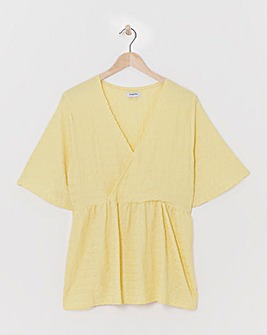 Simply Be Pale Yellow Textured Jersey Wrap Top