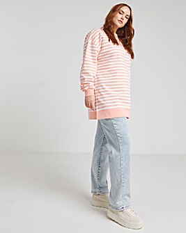 Peach & Ivory Stripe Side Split Sweatshirt Tunic