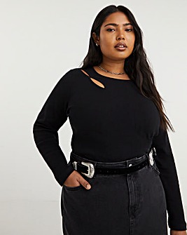 Black Cut Out Ribbed Top