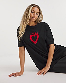 Embroidered Flame Heart Oversized Tee