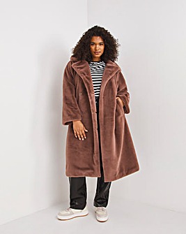 Pink Longline Faux Fur Coat