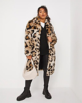 Leopard Longline Faux Fur Coat