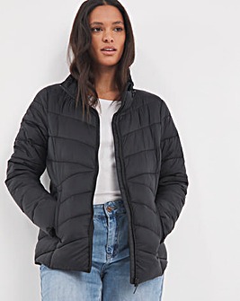 Black Lightweight Short Puffer Jacket with Recycled Padding