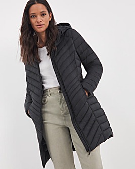 Black Lightweight Mid Length Puffer Jacket with Recycled Padding
