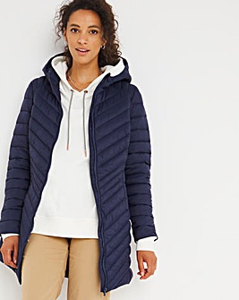 Navy Lightweight Mid Length Puffer Jacket with Recycled Padding