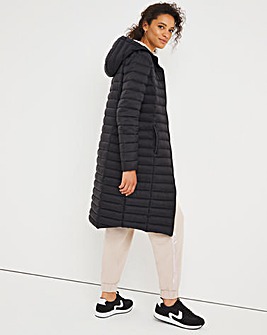 Black Lightweight Long Puffer Jacket with Recycled Padding