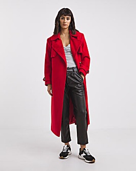 Red Trench Wool Blend Coat