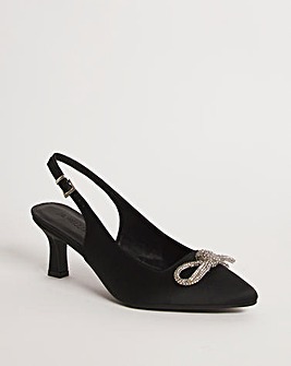 Satin Slingback Shoe with Bow Trim EEE Fit